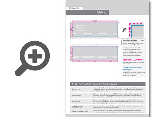 Product Bild hochglanz-uv-lack_faltblatt__gefalzt_auf_quadrat_10_5_cm_x_10_5_cm__vertikaler_zickzackfalz__6-seitig