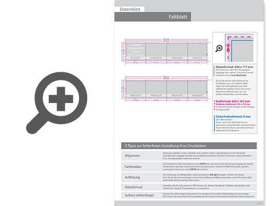 Product Bild hochglanz-uv-lack_faltblatt__gefalzt_auf_quadrat_10_5_cm_x_10_5_cm__vertikaler_zickzackfalz__8-seitig