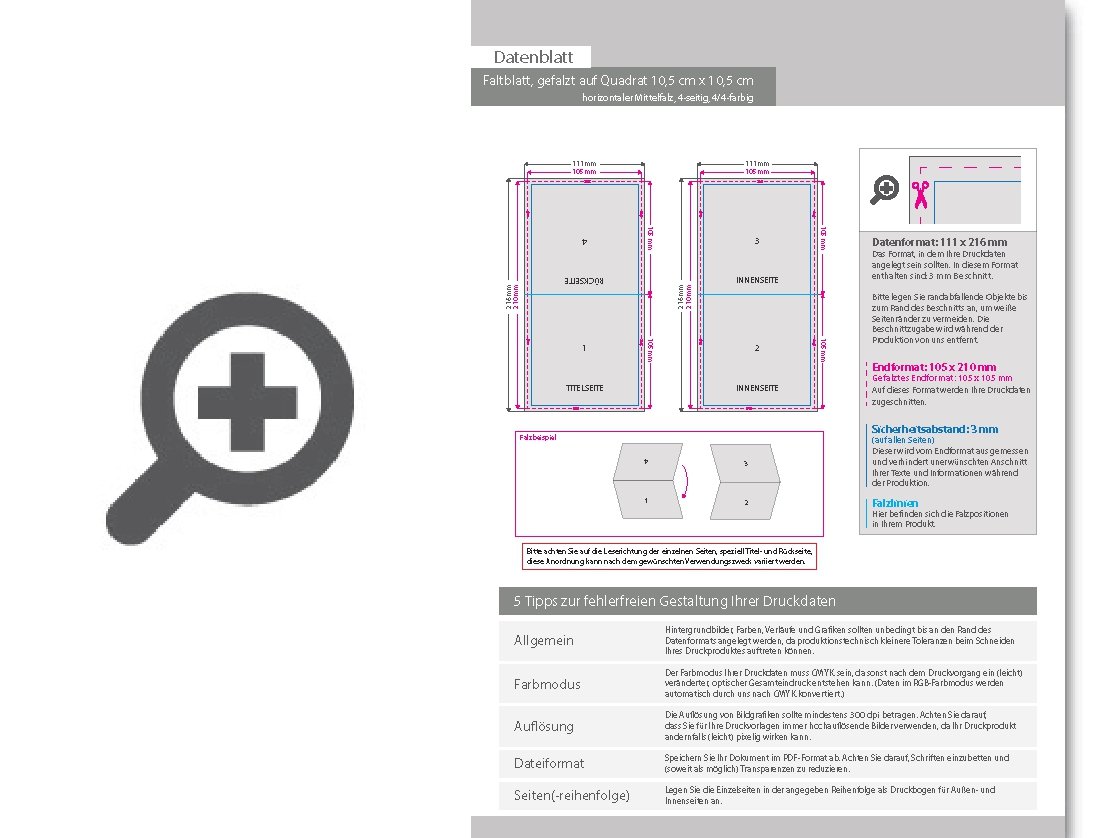 Product Bild faltblatt__gefalzt_auf_quadrat_10_5_cm_x_10_5_cm__horizontaler_mittelfalz__4-seitig